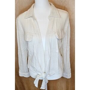 By‎ Together Off White Linen Tie Front Long Sleeve 100% Cotton Size Small